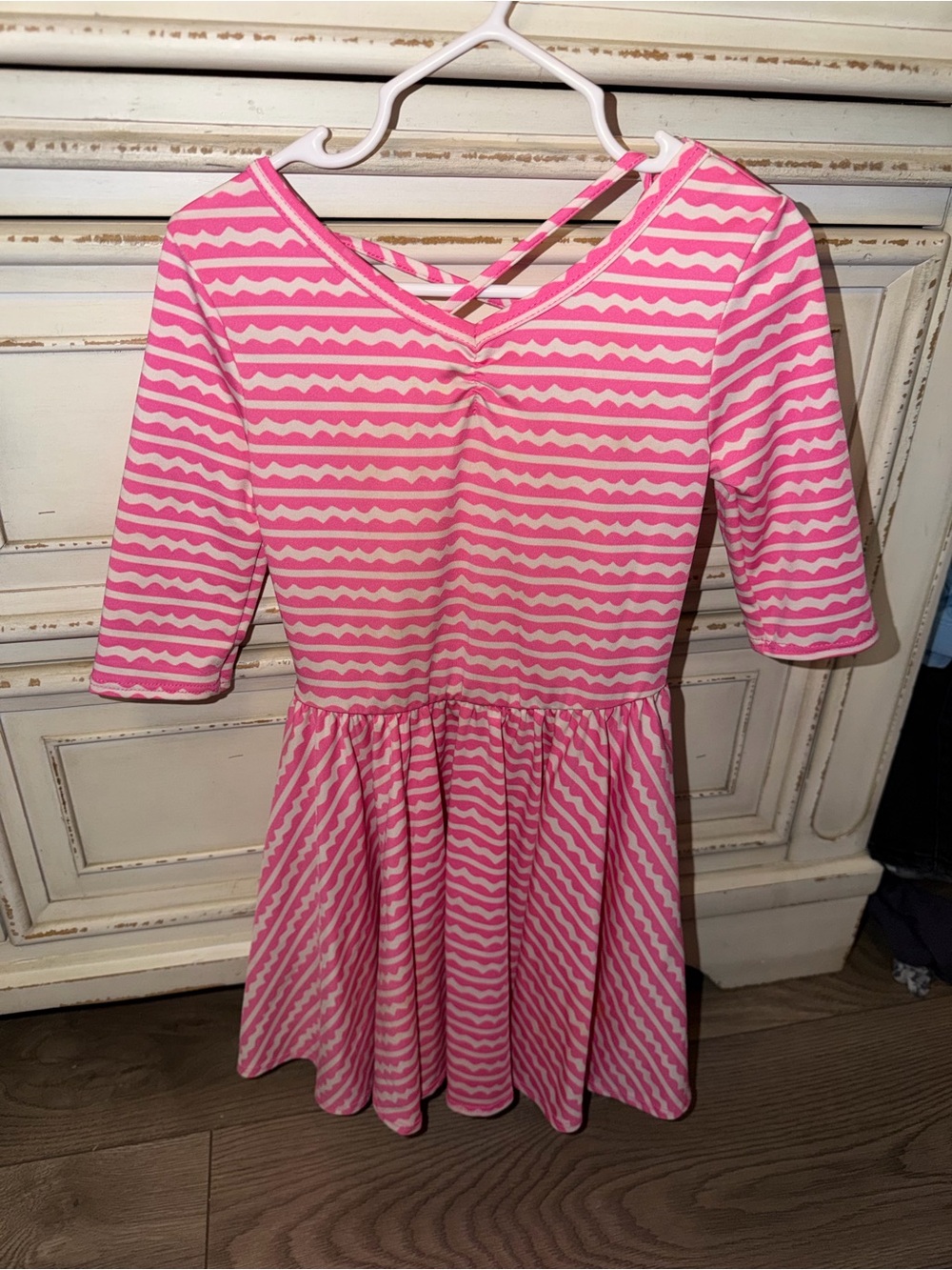 Dot Dot Smile Pink Striped Fit-and-Flare Dress with Crisscross Back